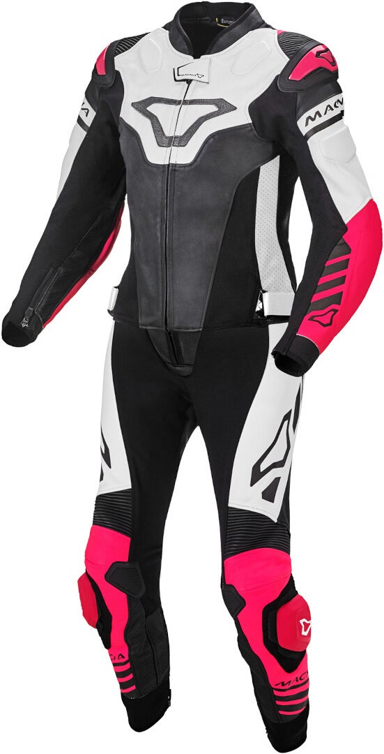 Macna Tracktix Ladies Two Piece Motorcycle Leather Suit black/white/pink 44 Figure 1