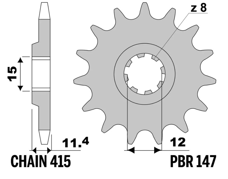 PBR Stålstandard framdrivna kedjehjul - 415 Figur 1