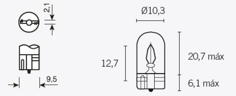 TECNIUM Glödlampa T10 12V 3W - x10 Figur 2