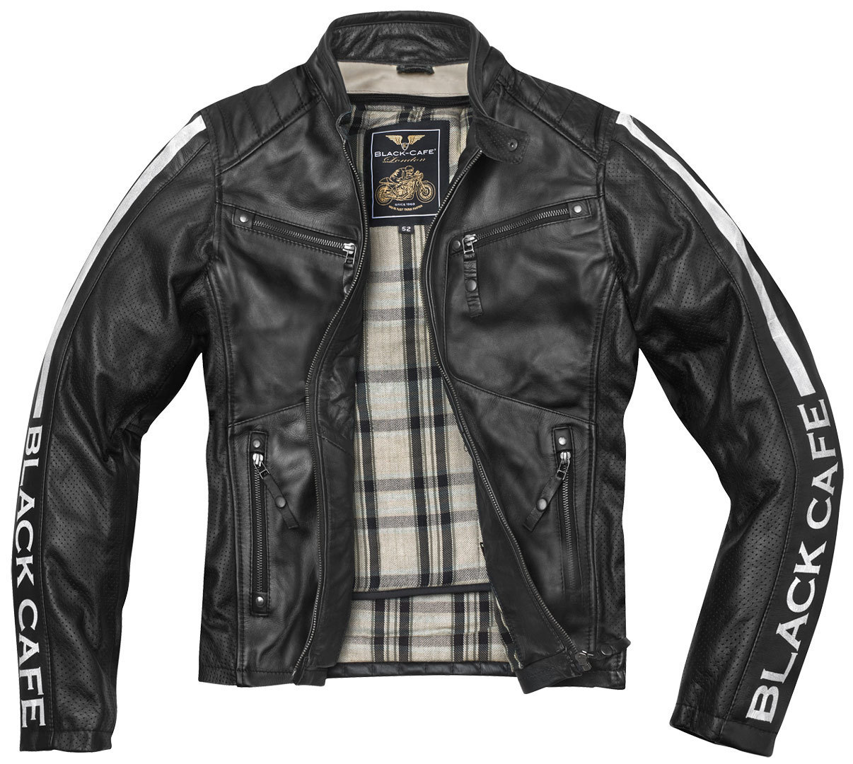 Black-Cafe London Toronto Motorcykel skinnjacka svart/vitt 52 Figur 3