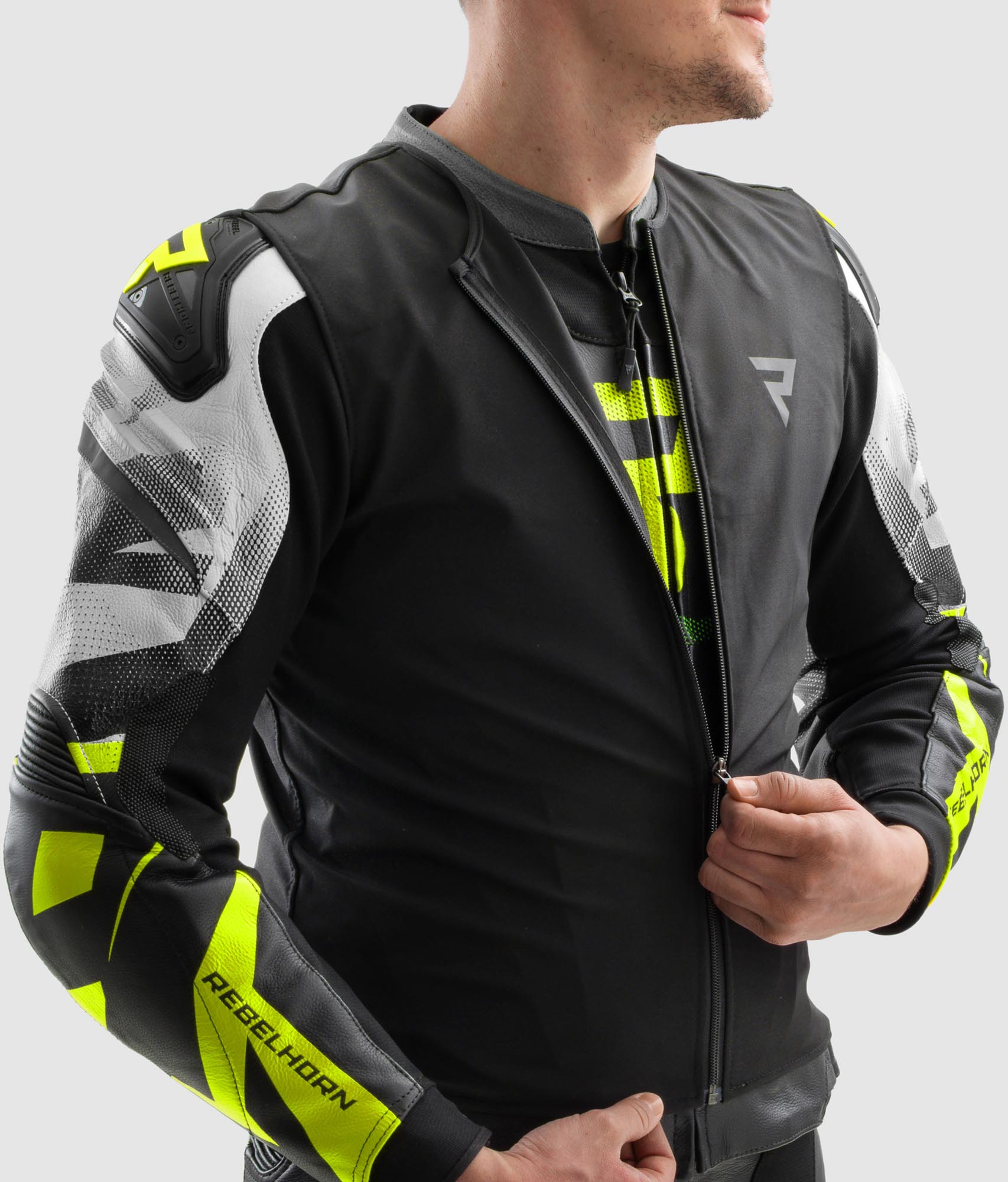 Rebelhorn Inferno Motorcycle Leather Jacket black/white/yellow 48 Figure 15