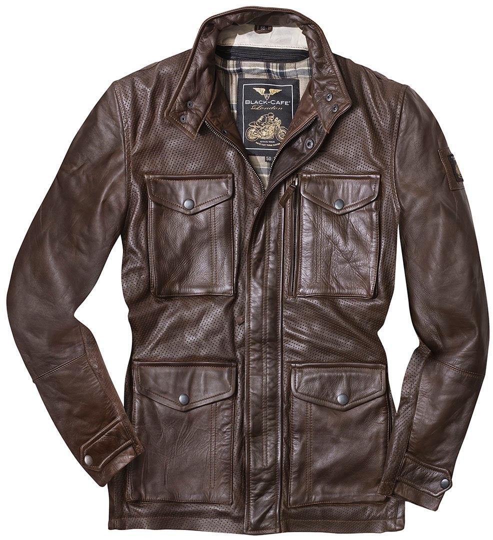 Black-Cafe London Classic Motorcycle Leather Jacket brown 52 Figure 1