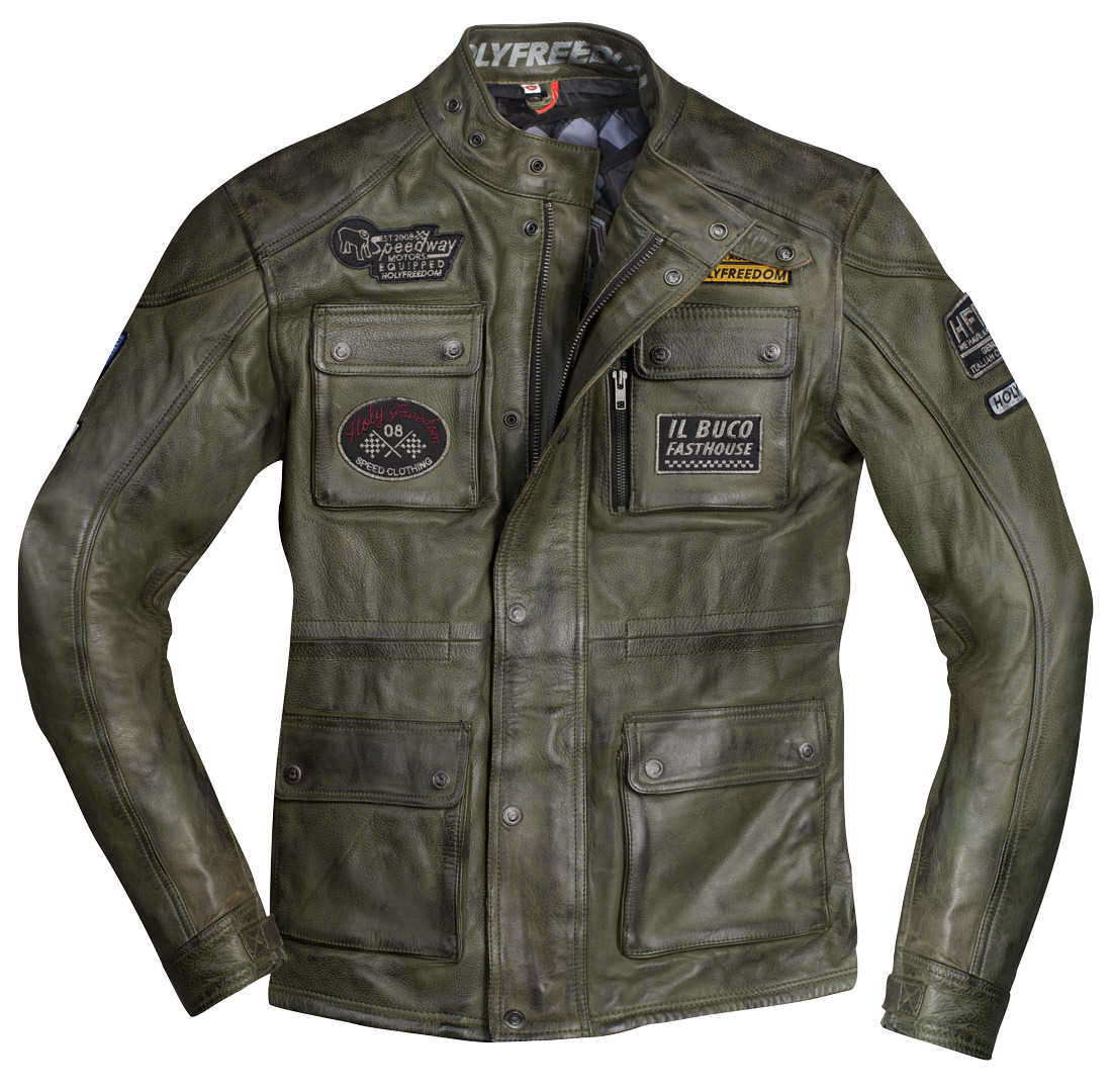 HolyFreedom Quattro Evolution Motorcycle Leather Jacket dark green XXL Figure 1