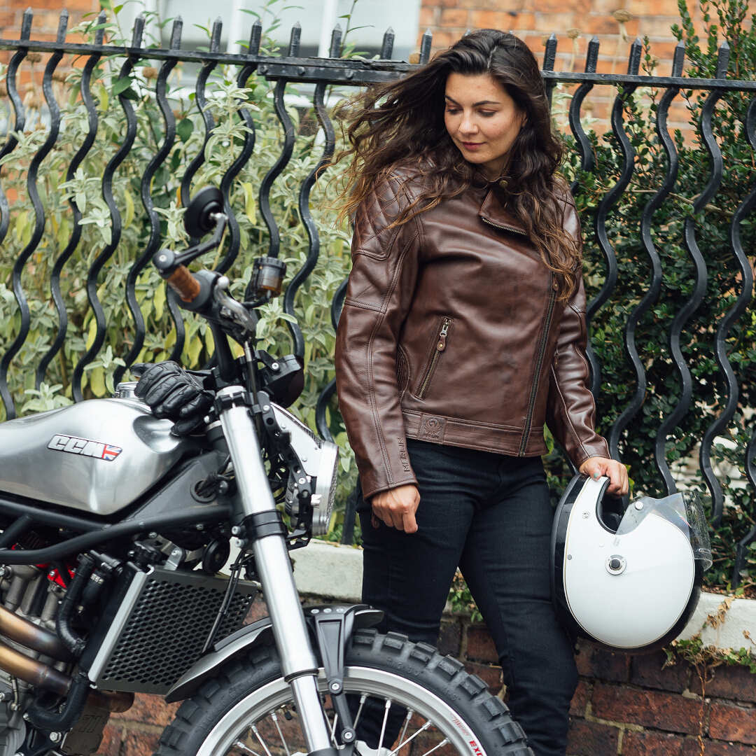 Merlin Bristol D3O Cafe Ladies Motorcycle Leather Jacket brown L Figure 10