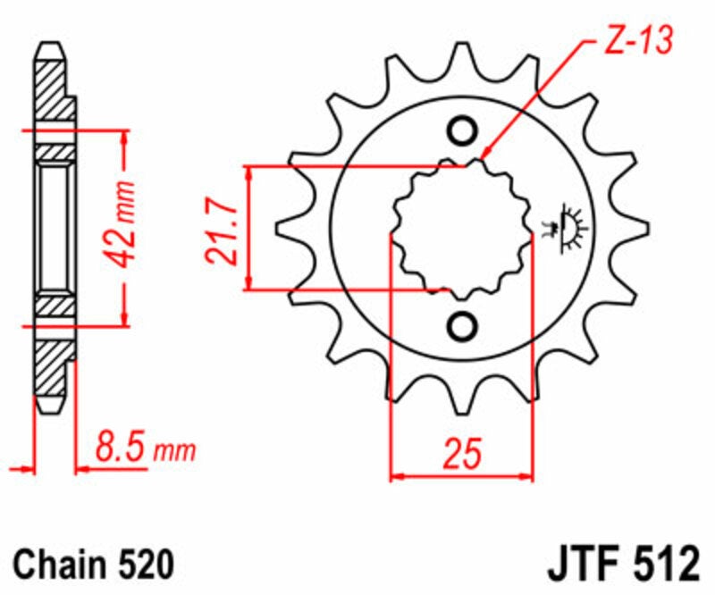 JT SPROCKETS Steel Standard Front Sprocket 512 - 520 Figure 3