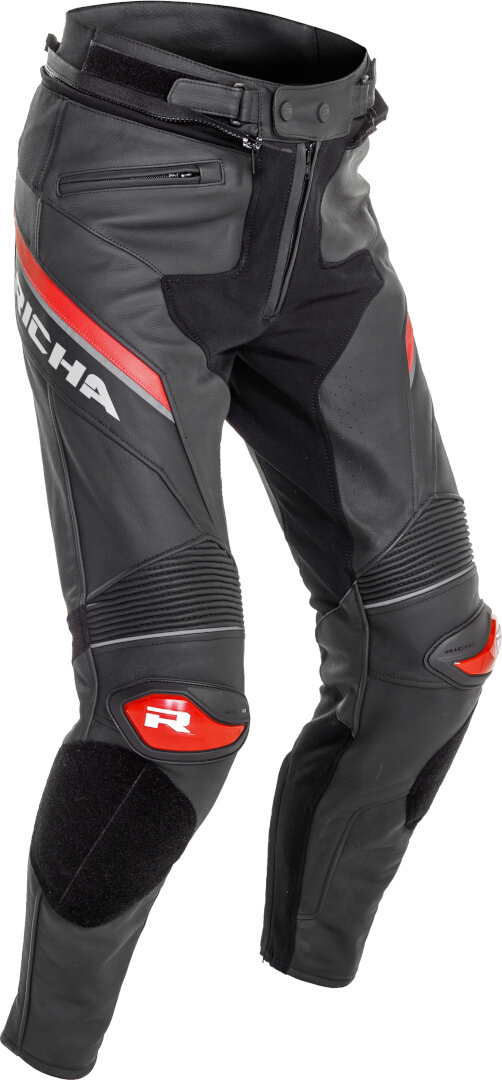 Richa Viper 2 Street pantaloni perforați din piele de motocicletă Negru/Roșu 46 Figura 1
