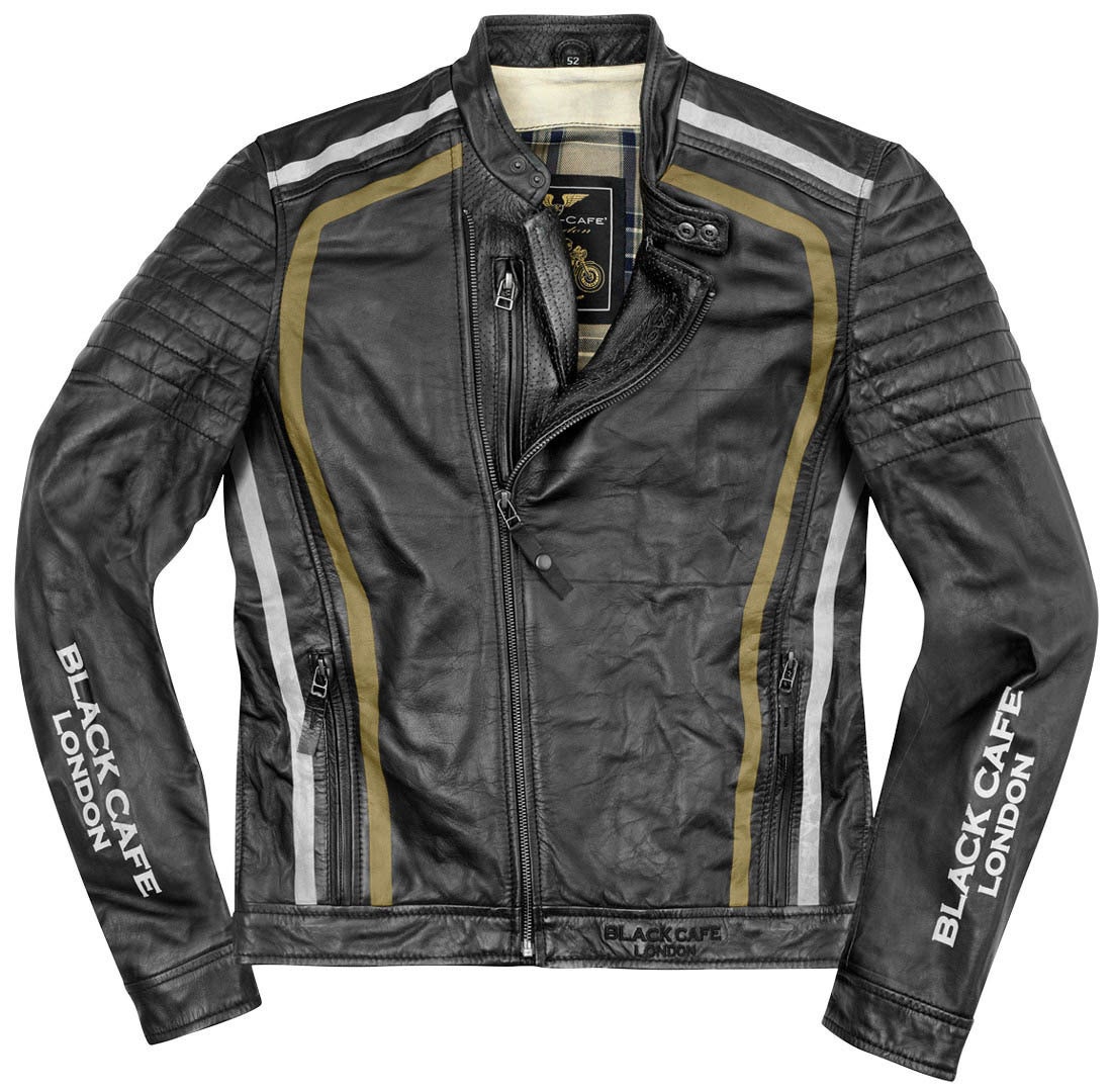 Black-Cafe London Seoul Motorcycle Leather Jacket black/white/gold 54 Figure 1
