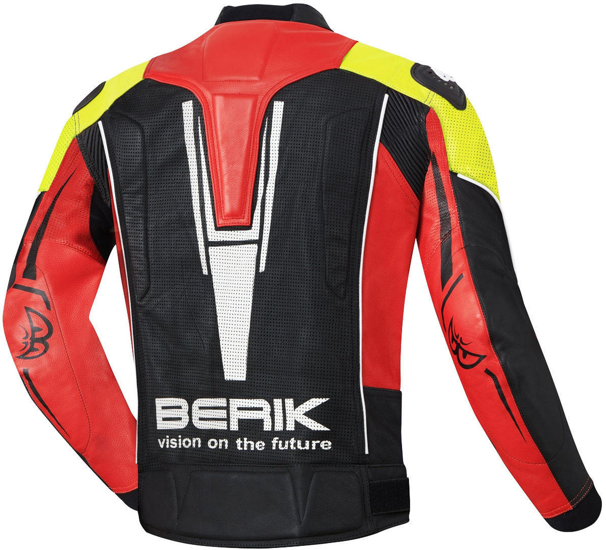 Berik Street Motorcykel läderjacka svart/röd/gul 60 Figur 2