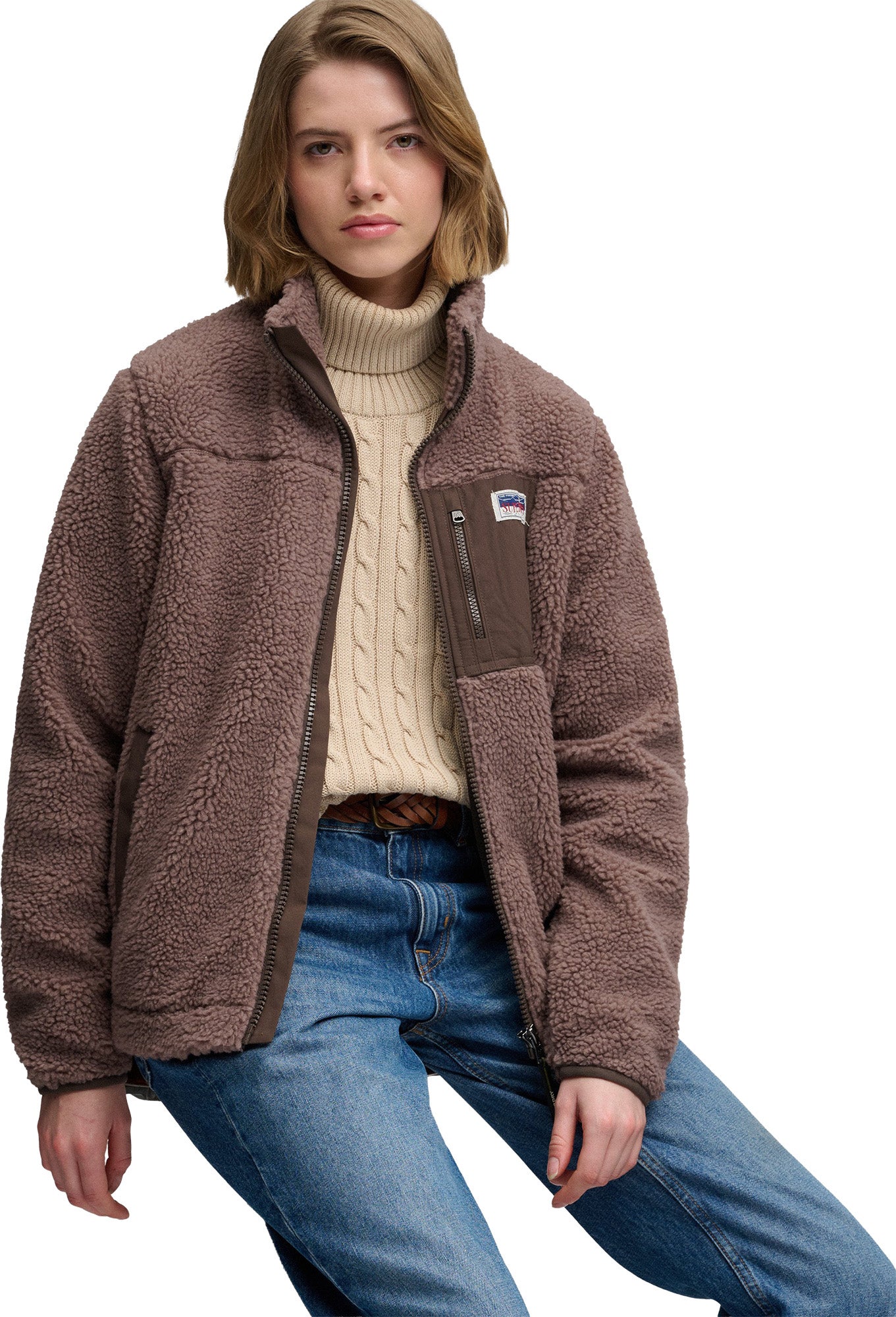 Superdry & Co Heritage Γυναικείο Fleece Μπουφάν καφέ M Γράφημα 4