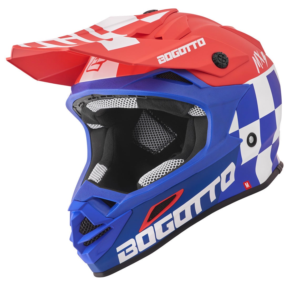 Bogotto Men's Blue/Red/White V328 Xadrez Carbon Motocross Helmet
