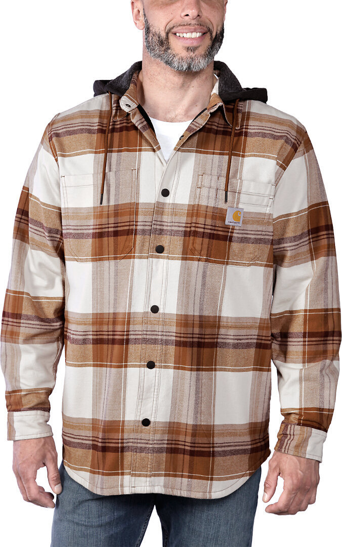 Carhartt Rugged Flex Flannel Hooded Skjorta ljusbrun L Figur 3