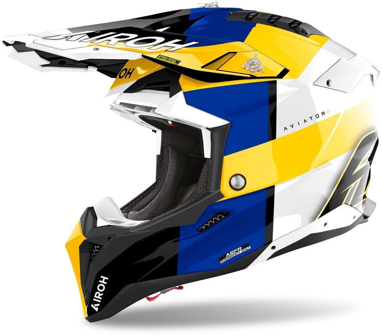 Airoh Aviator 3 Monarch Casco da motocross blu/bianco/giallo S (55/56) Figura 1
