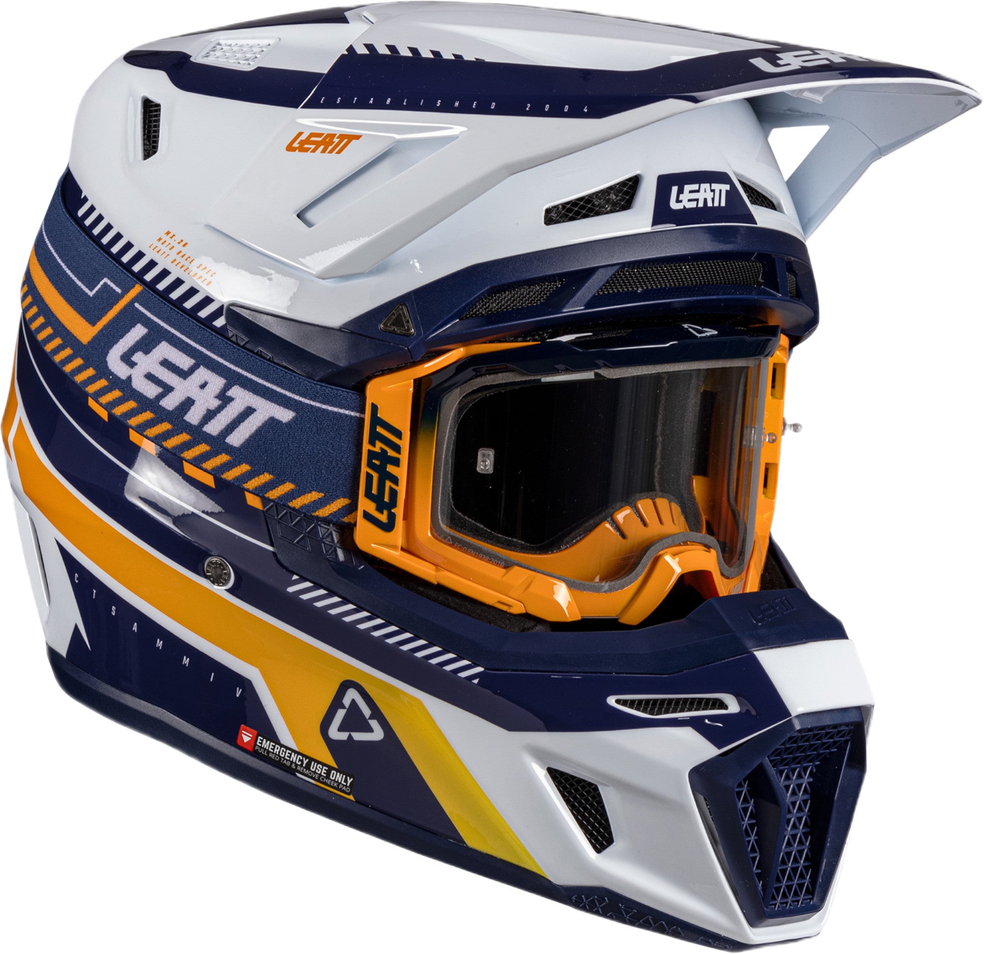 Leatt 8.5 V26 Capacete de motocross com óculos de proteção branco/azul/laranja XL (61/62) Figura 1