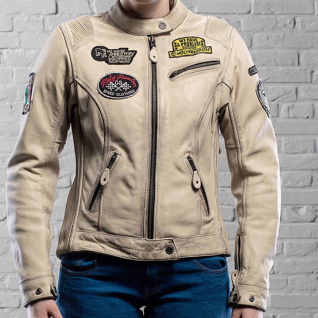 HolyFreedom Zero Damer Motorcykel Läderjacka Grädde 3XL Figur 4