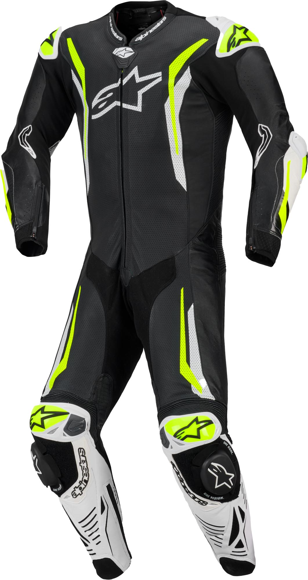Alpinestars GP Tech V5 Costum perforat din piele de motocicletă cu o singură piesă Negru/Alb/Galben-Neon 50 Figura 1