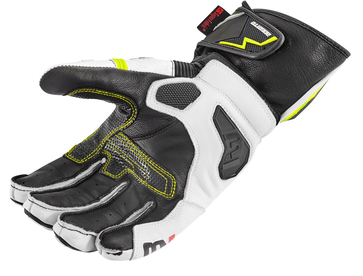 Bogotto Monza perforerede motorcykelhandsker sort/hvid/neongul S Figur 4