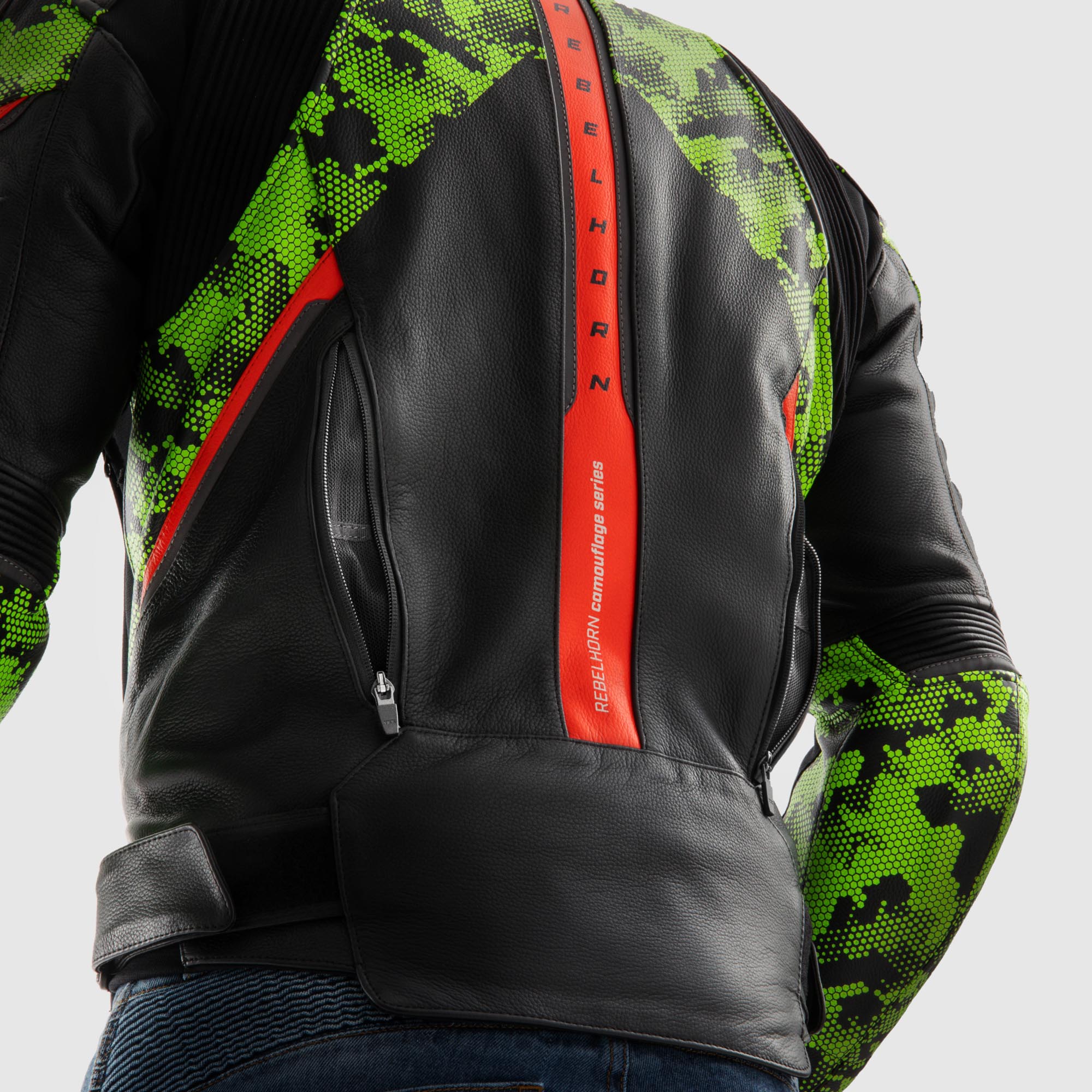 Rebelhorn Veloce Camo Motorcycle Leather Jacket black/green/red 50 Figure 6