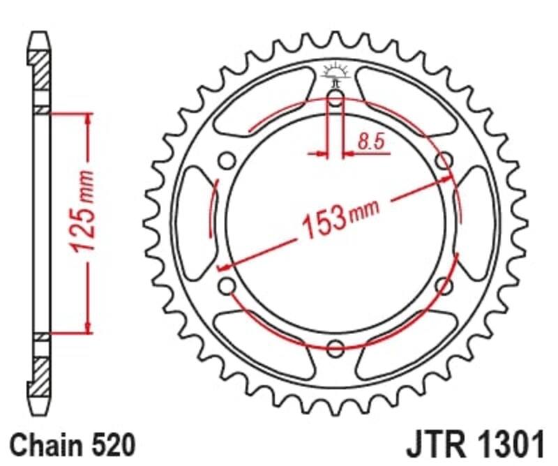 JT-DRIVHJUL Bakdrev stål standard - 520 Figur 2