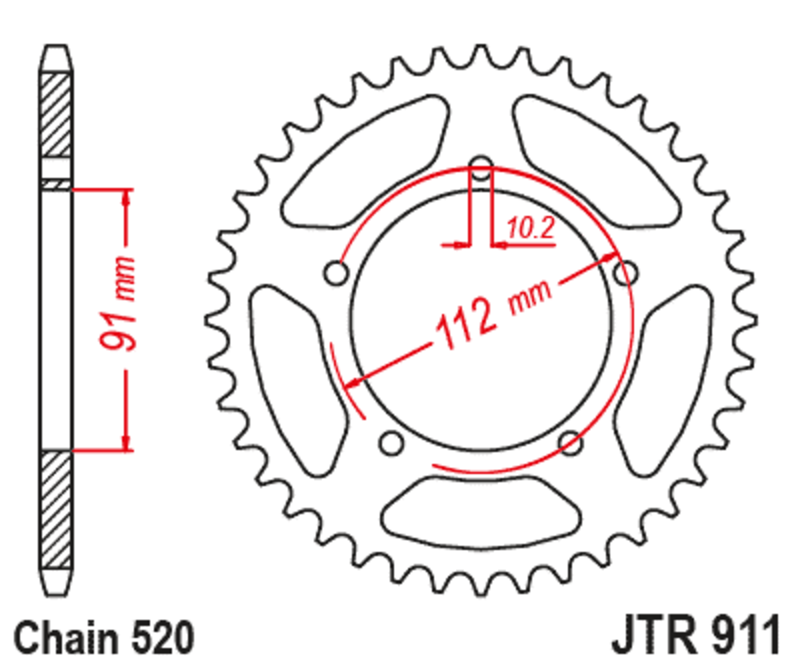 Side view of JT SPROCKETS Steel Standard Rear Sprocket - 520