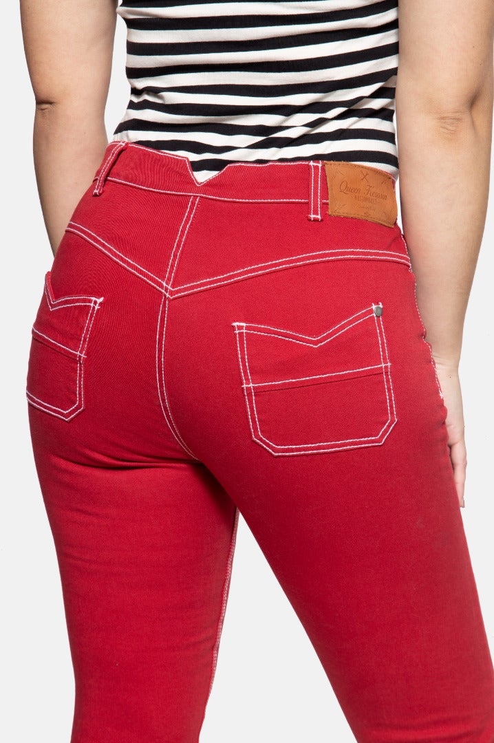 Queen Kerosin Betty Capri Jeans dames Rouge 32 Figure 6