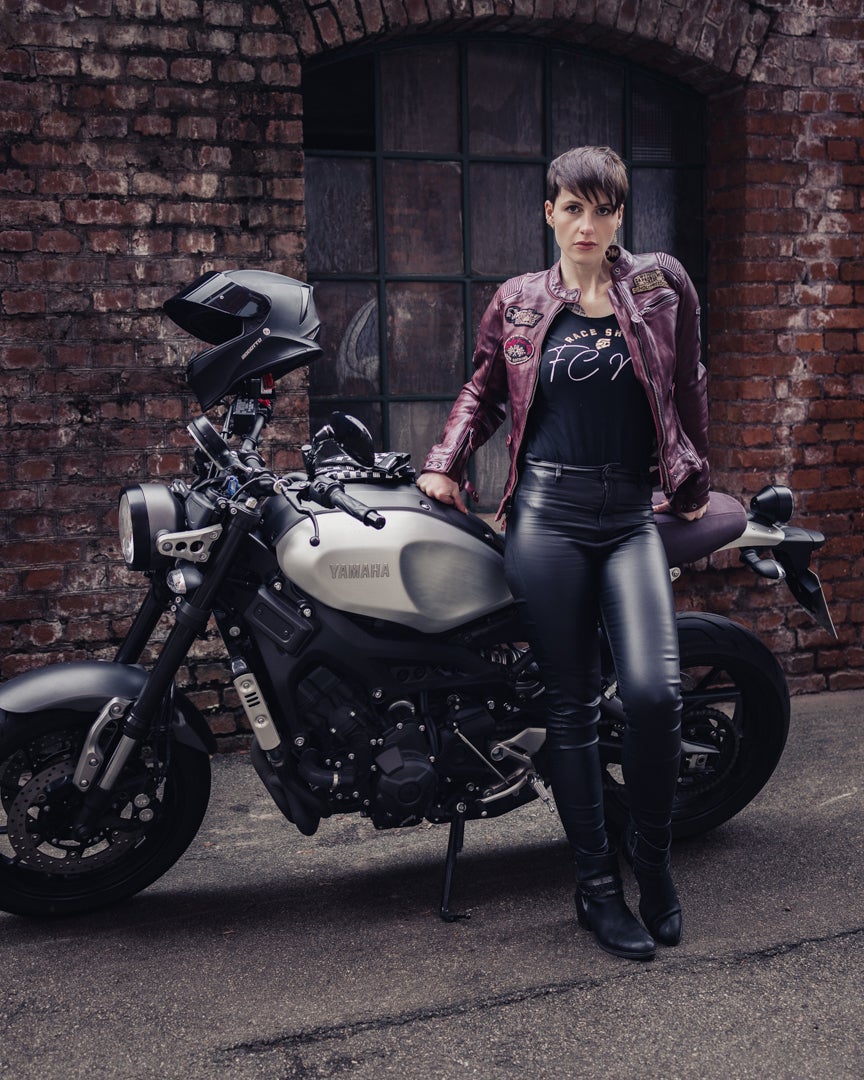 HolyFreedom Zero Dames Motorfiets Lederen Jas Bordeauxrood S Figuur 9