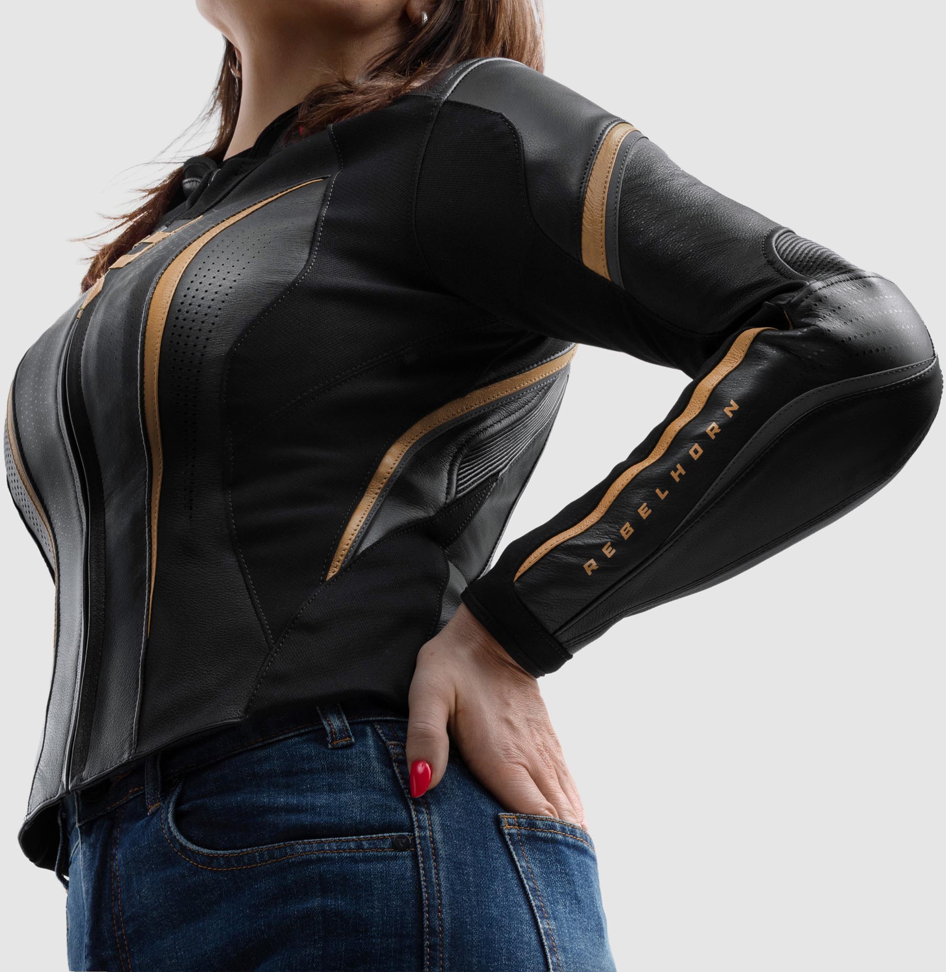 Rebelhorn Diva ST Damen Motorrad Lederjacke gold/schwarz 36 Abbildung 3