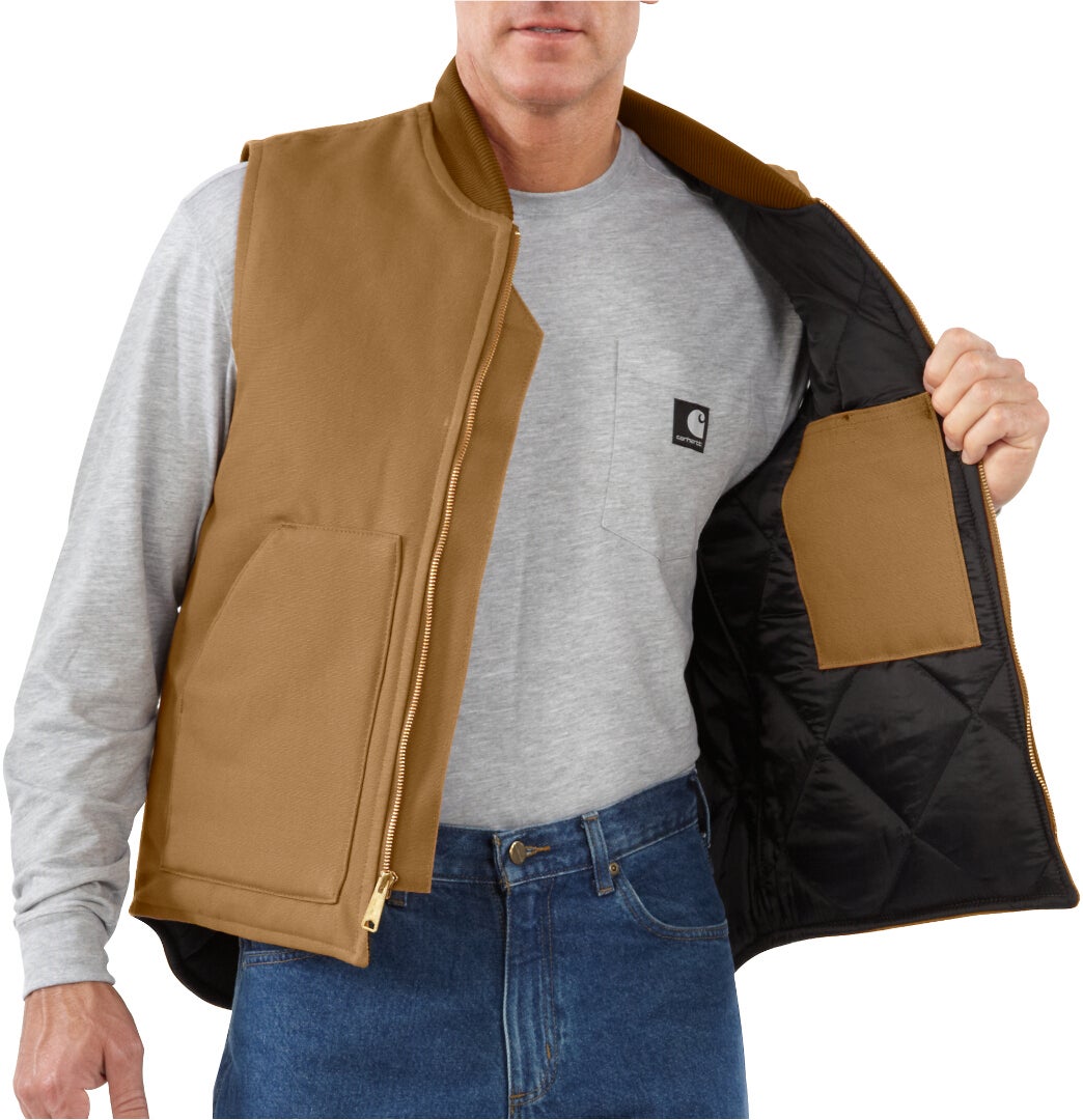 Side view of Carhartt Relaxed Fit Firm Duck Insulated Rib Collar Vest