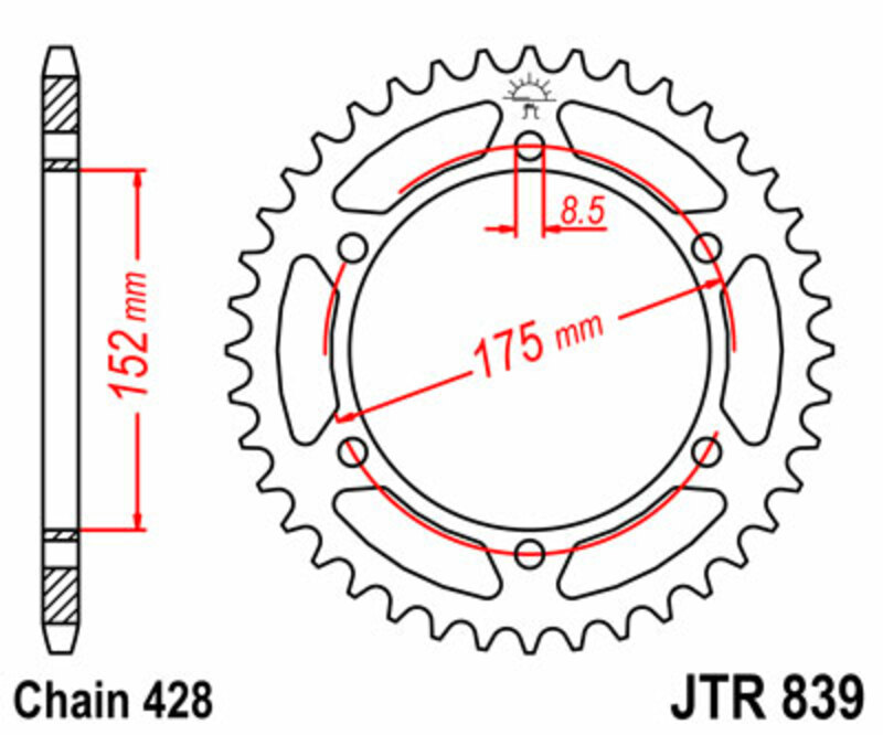 JT-DRIVHJUL Standard stålkrona 839 - 428 Figur 1