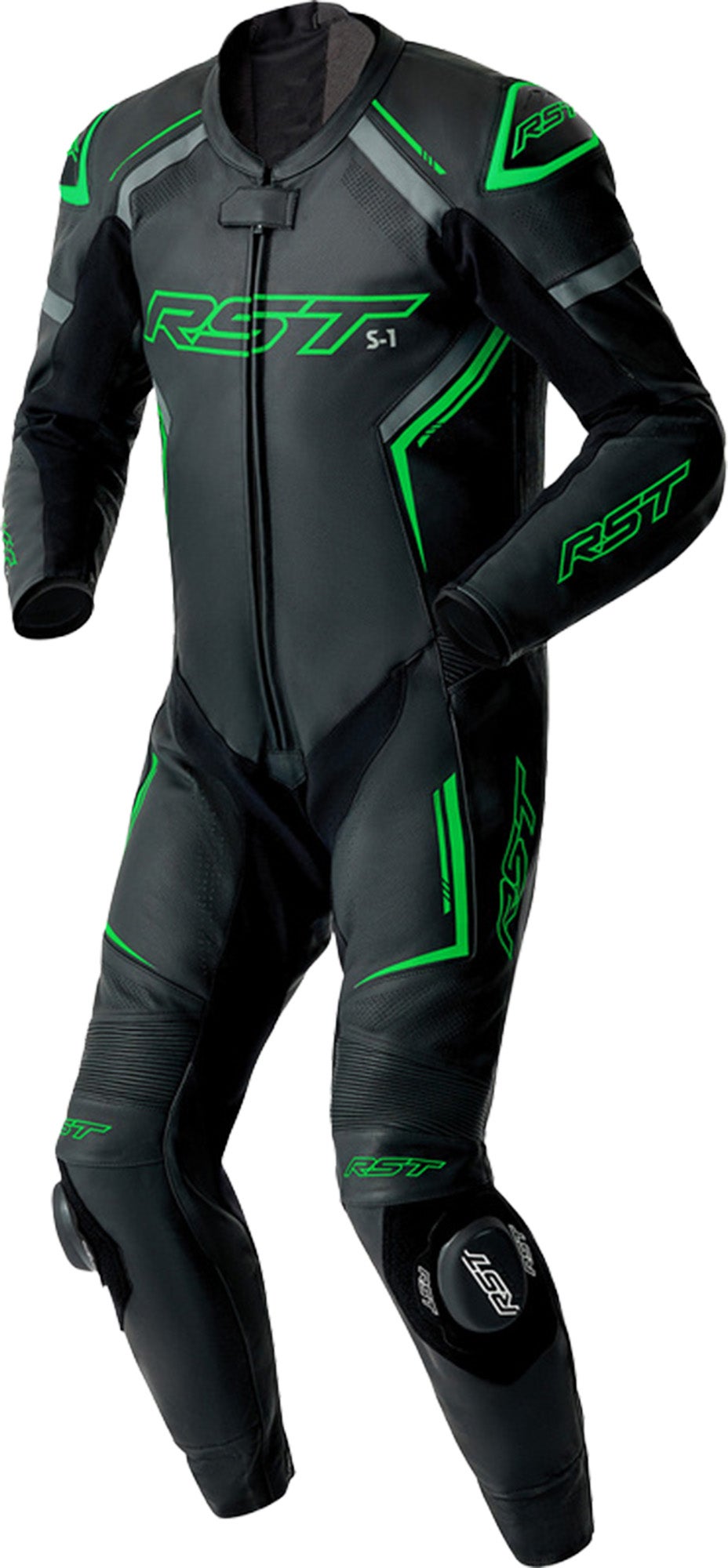 RST S1 D3O perforeret 1-delt motorcykellæderdragt Sort/neon-grøn 60 Figur 1