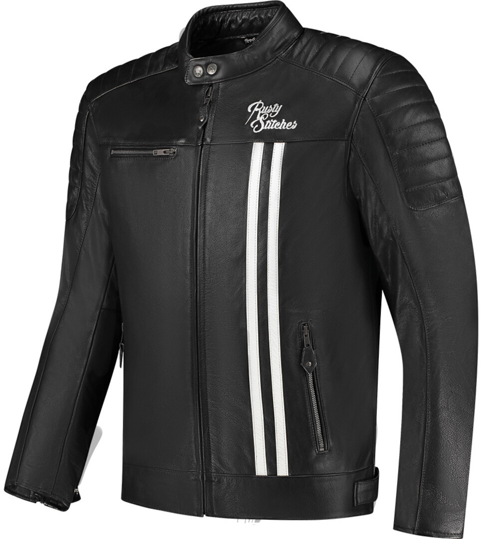 Rusty Stitches Cooper Blouson en cuir de moto Noir/Blanc L Figure 1
