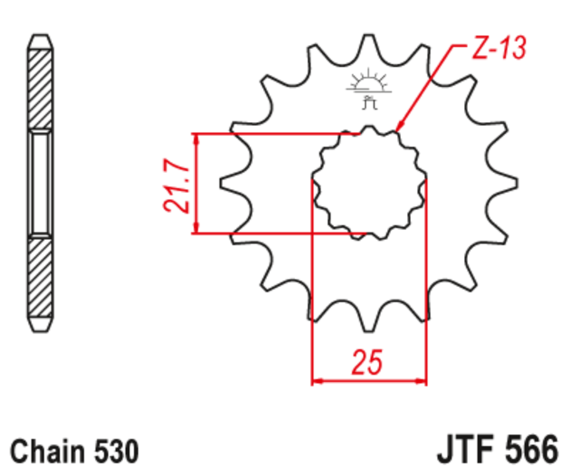 JT-DRIVHJUL Stålbrusfri främre kedjehjul - 530 Figur 1
