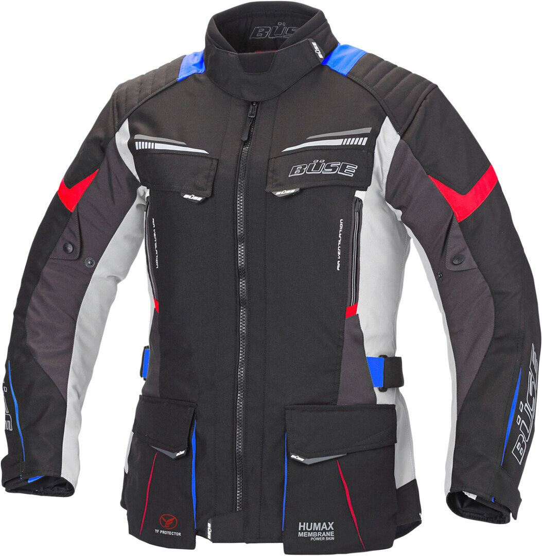 Büse Lago Pro Damen Motorrad Textiljacke hellgrau/blau/rot 48 Abbildung 1