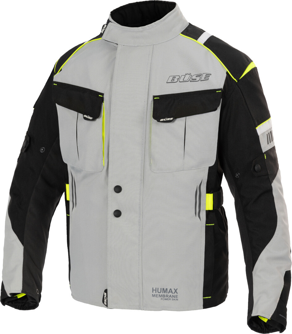 Büse Breno Pro Jaqueta têxtil infantil de motocicleta à prova d'água preto/cinza/neon 164 Figura 1