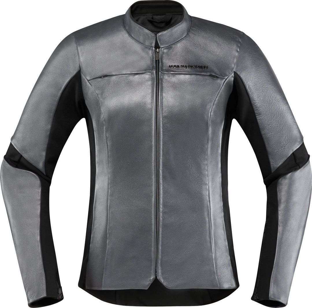 Icon Overlord Ladies Motorcycle Leather Jacket grey M Figure 1