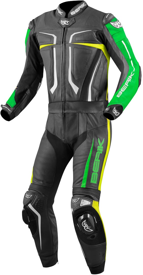 Berik Flumatic Evo Abito moto due pezzi in pelle nero/giallo fluo/verde 60 Figura 1