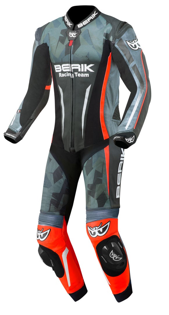 Berik Camo Track perforated One Piece Motorcycle Leather Suit green/red 52 Figure 1