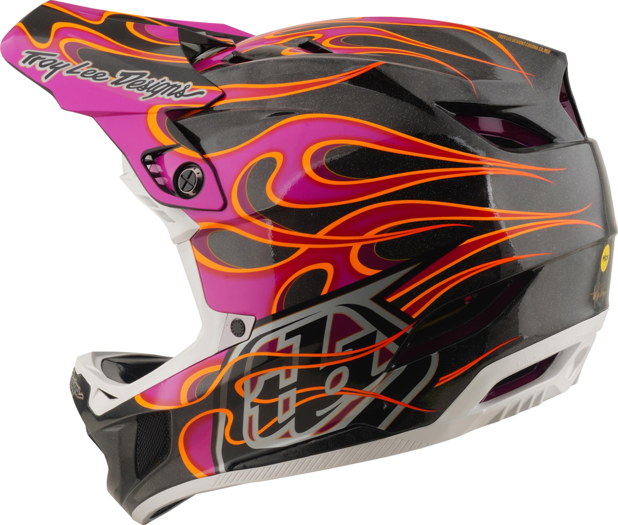 Side view of Troy Lee Designs D4 Carbon MIPS Torched Downhill Helmet