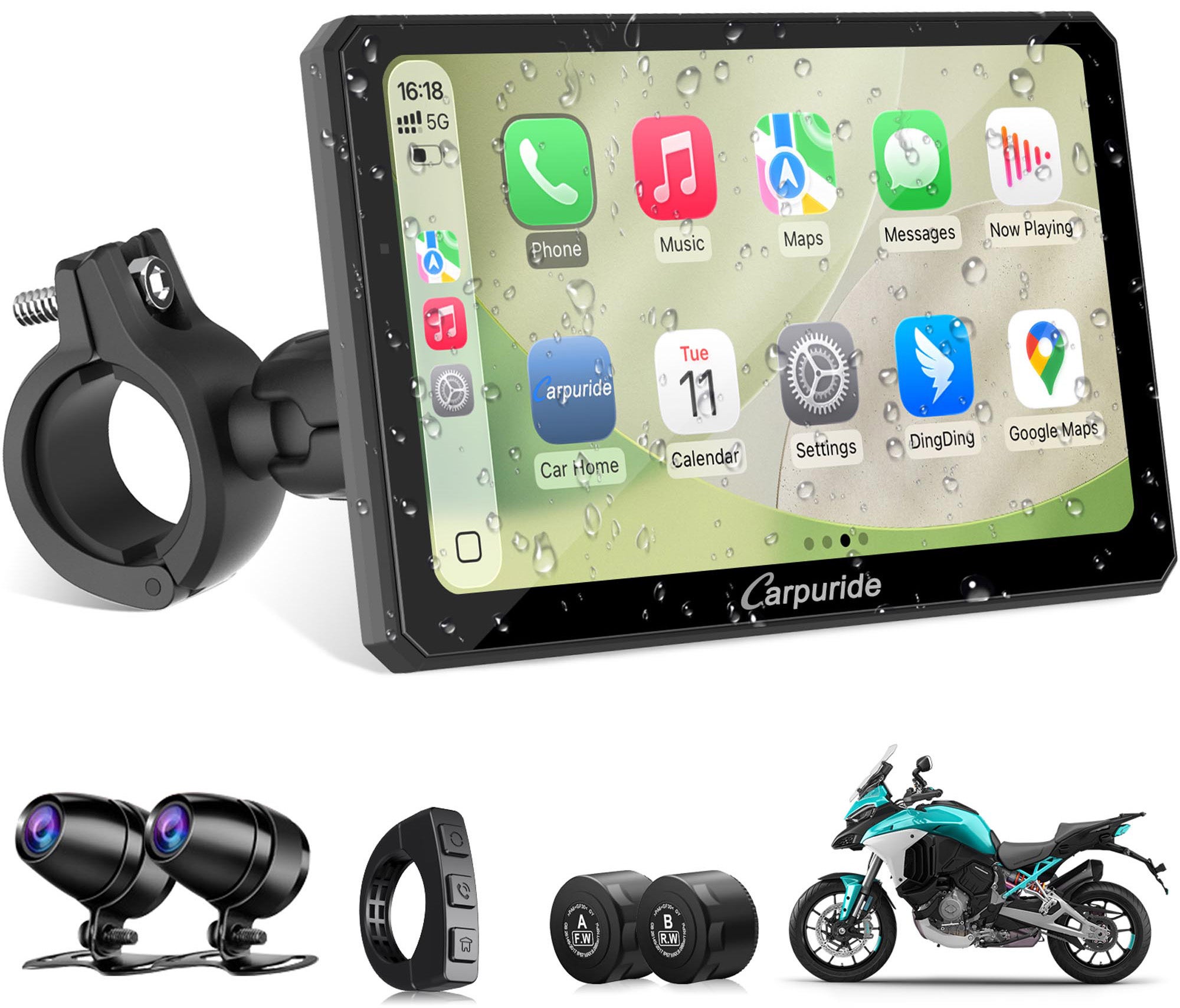 Carpuride Rotatable Series 7 Universal Мултимедийна система за мотоциклети Фигура 1