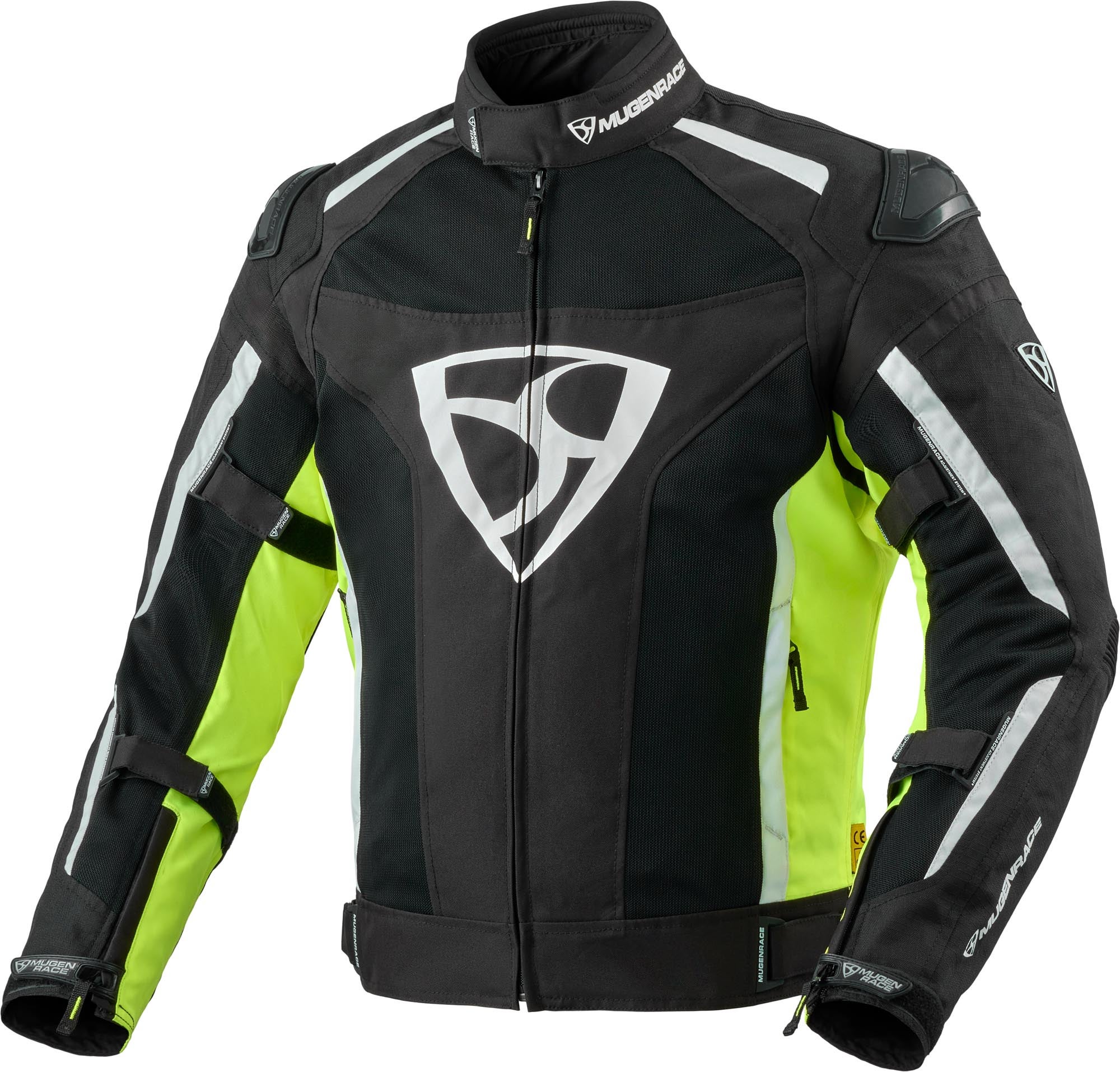 MUGENRACE Diavolo-1 waterproof Motorcycle Textile Jacket black/white/neon-yellow L Figure 1