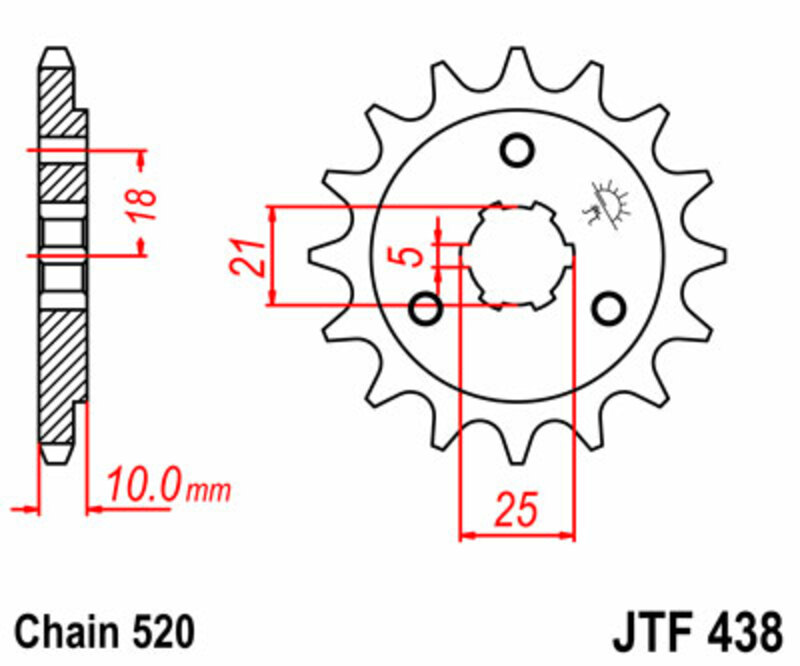 PROCHETE JT Pinionul Standard Standard din Oțel 438 - 520 Figura 3