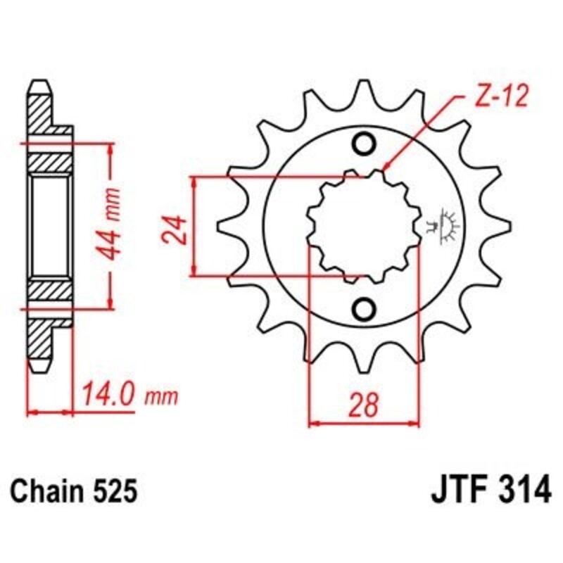 JT SPROCKETS Stål ljudfritt framdrev 314 - 525 Figur 2