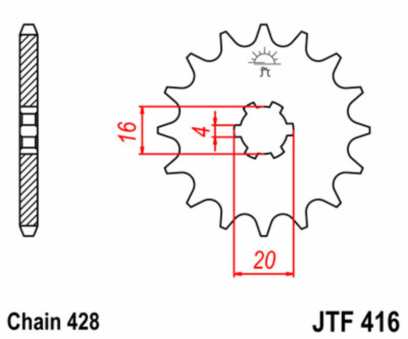 JT-DRIVHJUL Standard stålkedjehjul 416 - 428 Figur 3
