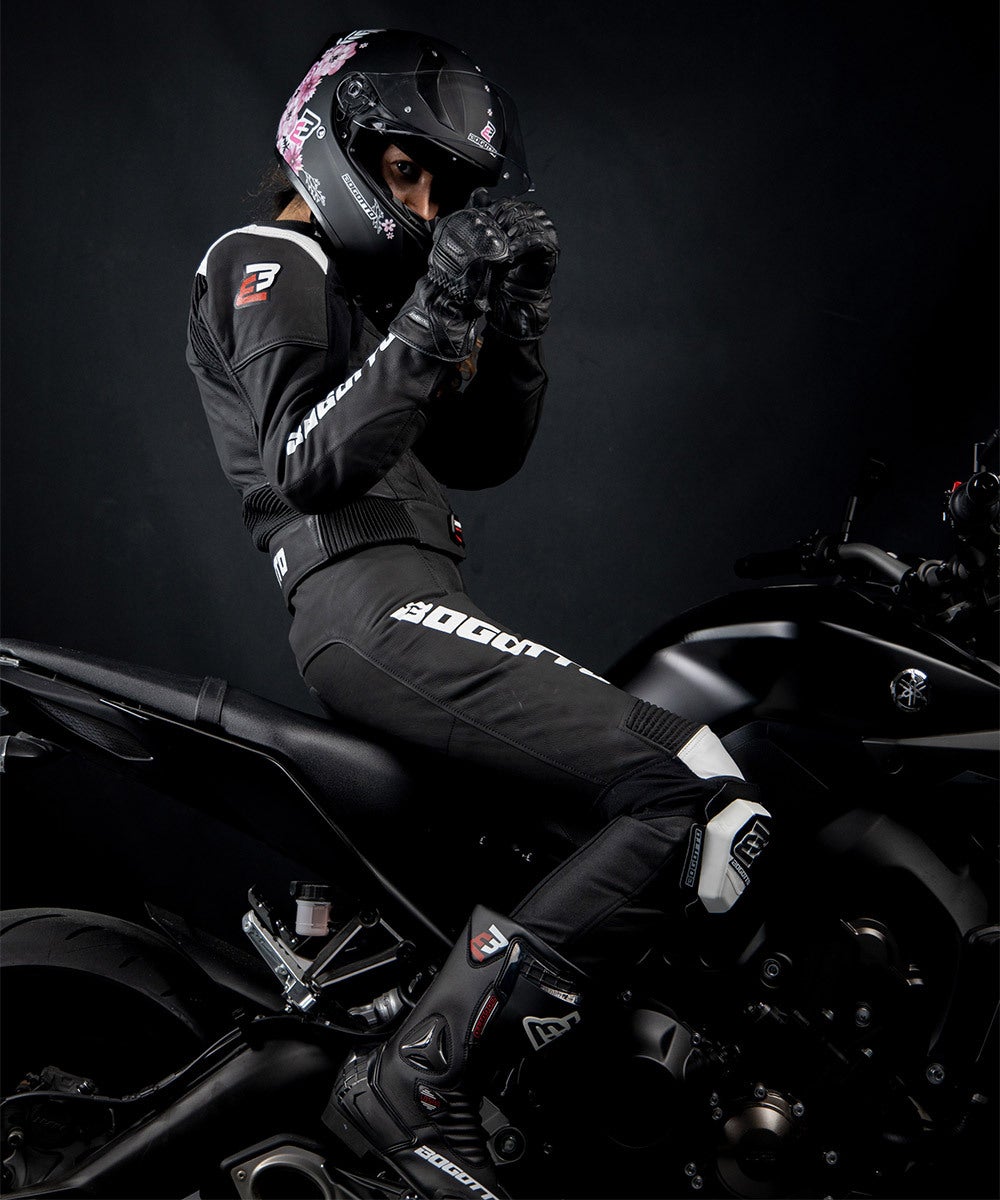 Side view of Bogotto Losail Two Piece Ladies Motorcycle Leather Suit