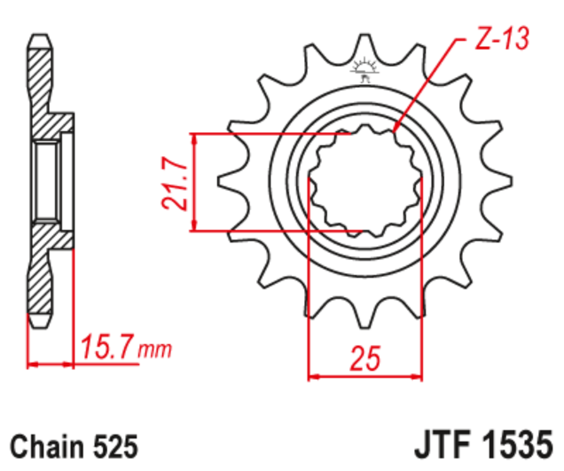 JT SPROCKETS Stålbullerfri främre kedjehjul - 525 Figur 2