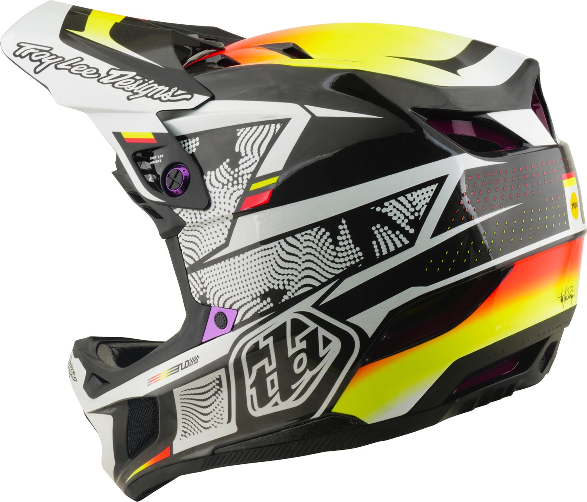 Side view of Troy Lee Designs D4 Carbon MIPS Lined Up Downhill Helmet