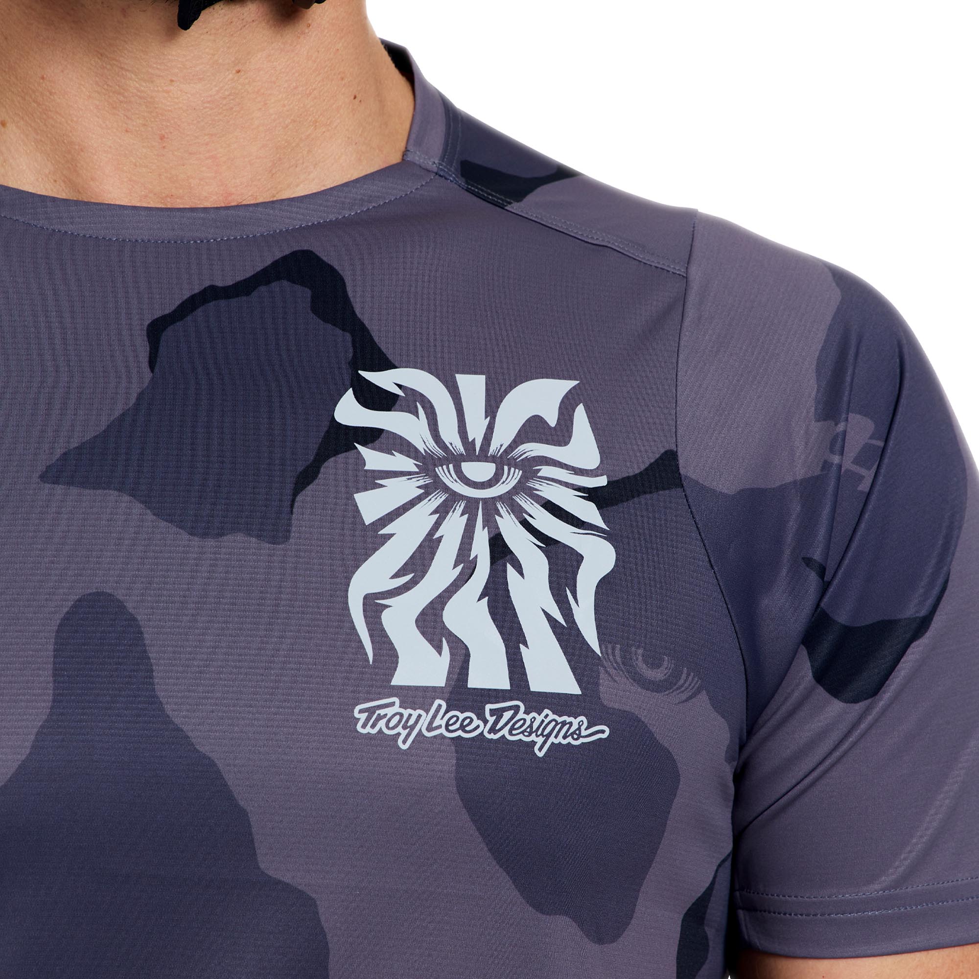 Side view of Troy Lee Designs Skyline Pro Flow Camo Short Sleeve Bicycle Jersey