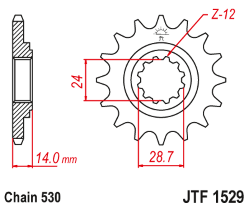 JT SPROCKETS Stålbullerfri främre kedjehjul - 525 Figur 2