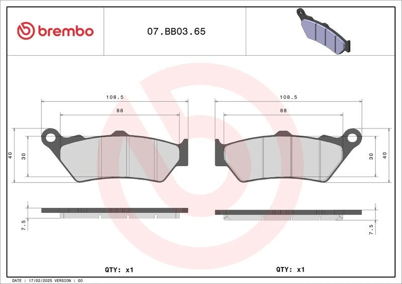 Brembo S.p.A. Gesinterte Bremsbeläge - 07BB0365 Abbildung 1