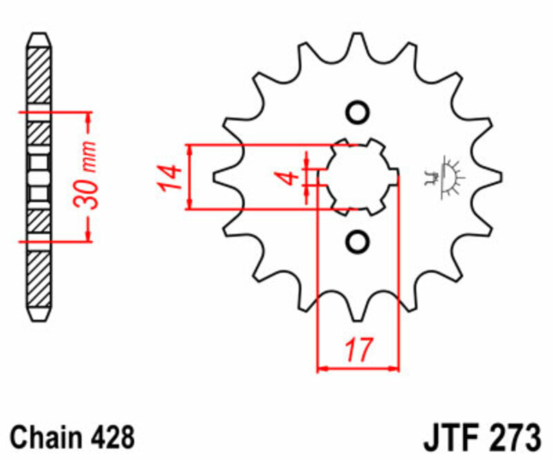 JT-DRIVHJUL Standard stålkedjehjul 273 - 428 Figur 3