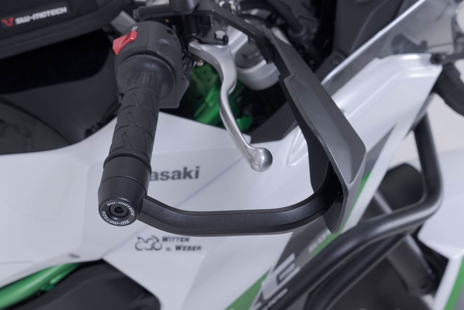 Side view of SW-Motech Sport handguard kit - Black. Kawasaki KLE500 / KLE500 SE (26-).